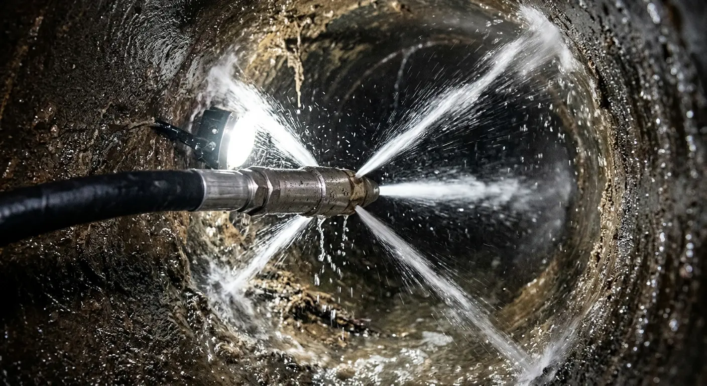 High-pressure hydro jetting nozzle cleaning sewer pipe for Trenchless Sewer Repair in Withamsville